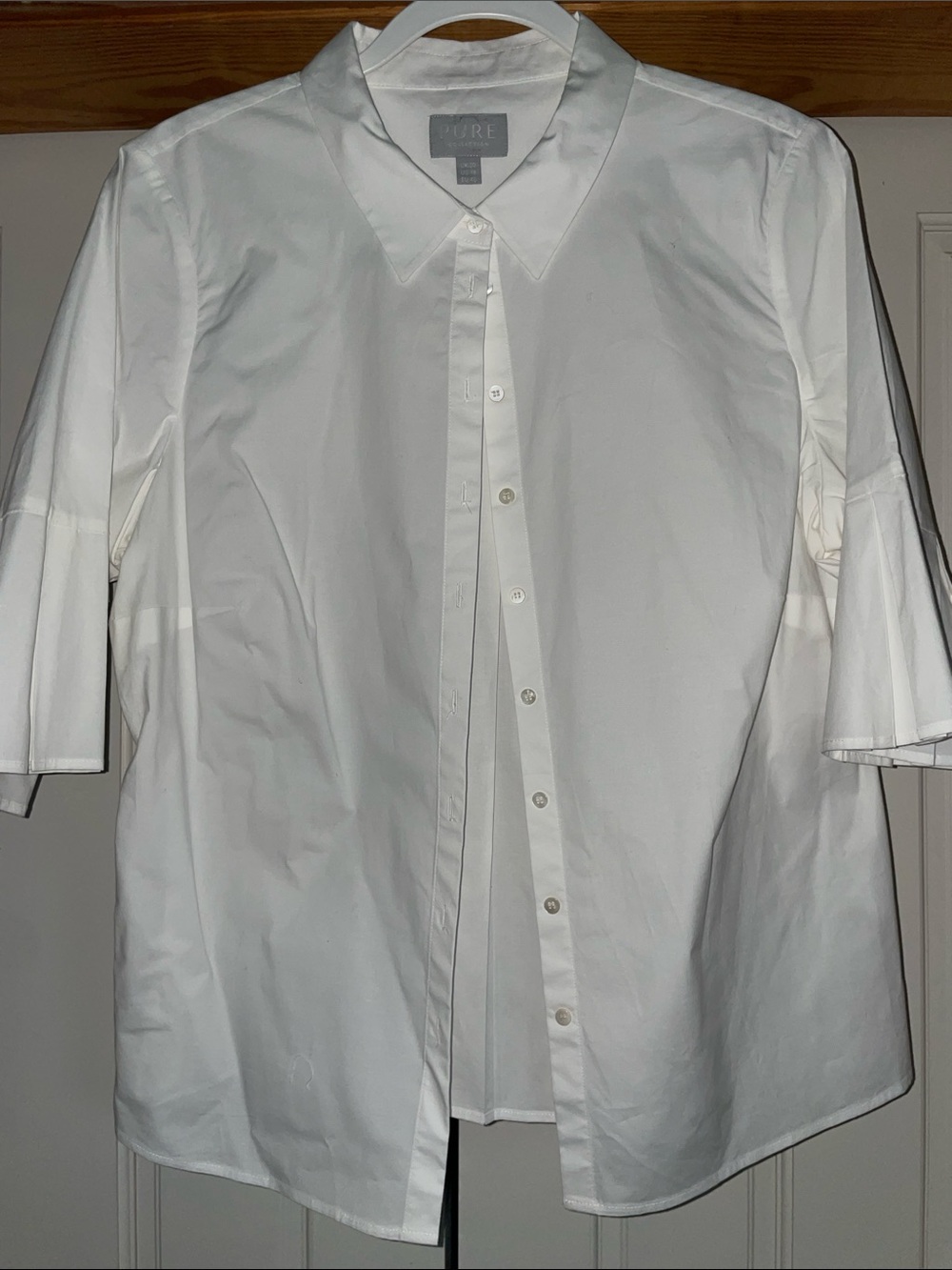 Pure Collection White Short-Sleeve Button-Front Shirt with Point Collar